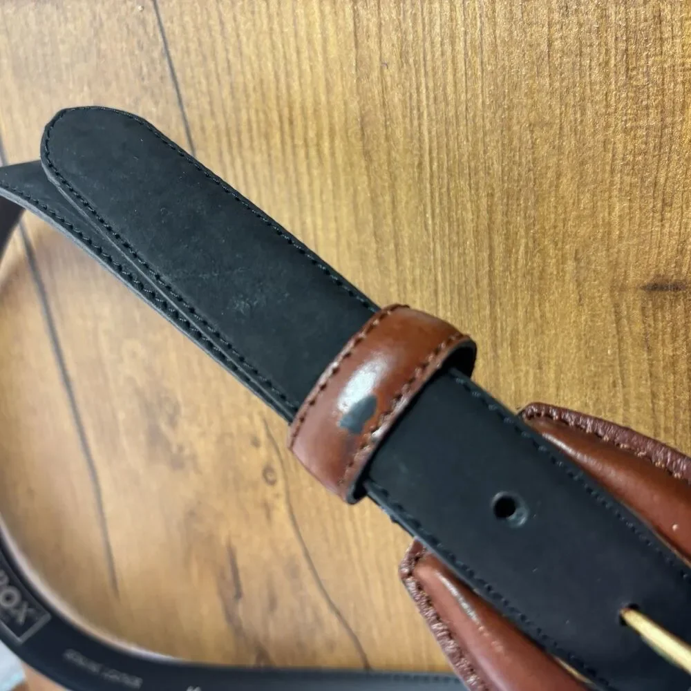 VTG TAROX Italy Genuine Leather Belt Women's Size M Black Brown Buckle Two Tone